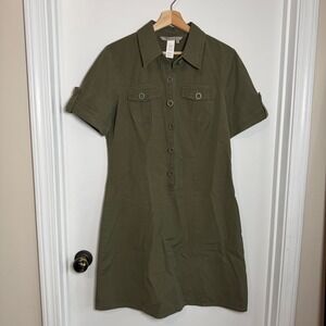 Olive Green Cotton Cargo Utility Shirt Dress Tex by Max Azria Womens Size L
